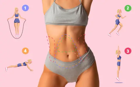 Exercices pour tonifier le ventre et réduire la cellulite. Saut à la corde, course, jumping jacks, planche.