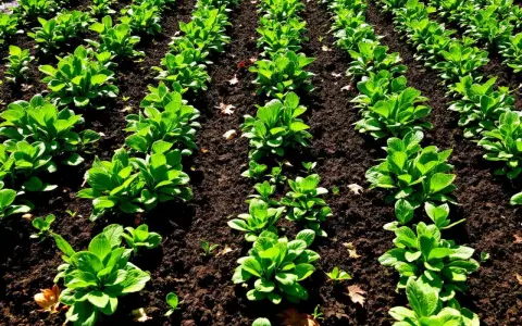 Légumes verts en rangées serrées, prêts pour le calendrier semis mâche.