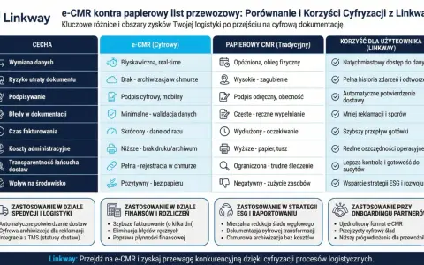 Porównanie e-CMR i papierowego listu przewozowego. Cyfrowy dokument usprawnia wymianę danych, minimalizuje ryzyko utraty i błędy, a jego wzór wypełnienia jest prostszy.