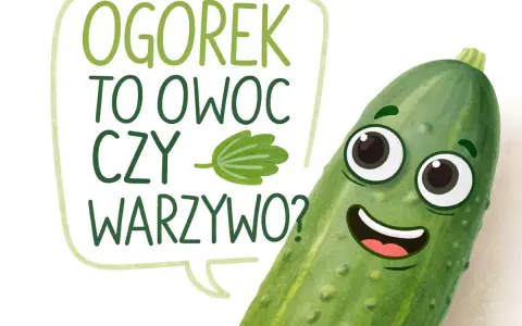 Wesoły ogórek zastanawia się: czy ogórek to owoc, czy warzywo? Jego uśmiech sugeruje, że odpowiedź jest ważna!