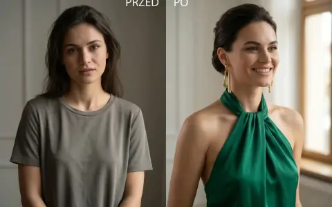 Przed i po: zwykły t-shirt kontra elegancka sukienka z dekoltem. Wstawki do dekoltu mogą odmienić stylizację.