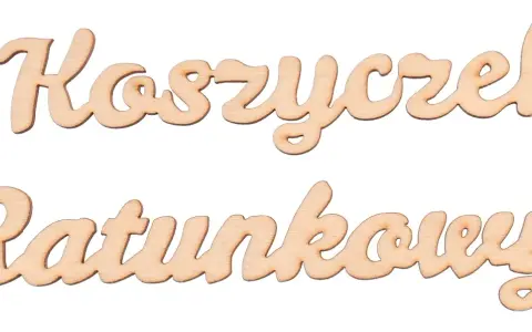 Drewniane napisy "Koszyczek Ratunkowy" w stylu kaligraficznym.