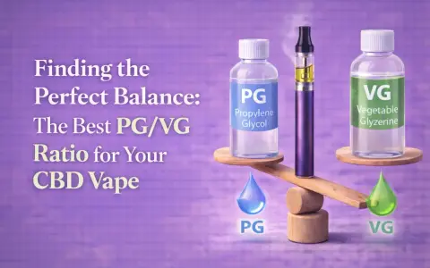 Balanza muestra botellas de propilenglicol (PG) y glicerina vegetal (VG), claves para mezclar líquidos de vapeo CBD.