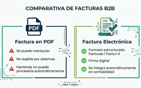 Comparativa de facturas B2B: PDF manipulable vs. facturación electrónica estructurada, con firma digital e integración contable automática.