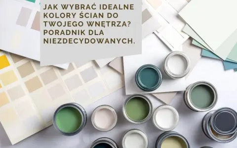 Próbki kolorów i puszki z farbami do ścian. Różne rodzaje farb do ścian, od jasnych beżów po głębokie zielenie i błękity, pomagają wybrać idealne odcienie.