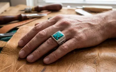 Anello uomo con pietra turchese, simbolo di protezione e saggezza.