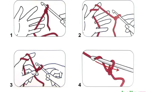 Ilustraciones paso a paso para hacer un punto de ganchillo básico, ideal como punto para principiantes.