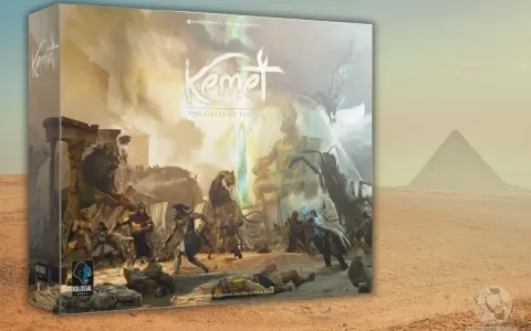 Gra planszowa Kemet: The Gates of Thonis, z motywami starożytnego Egiptu i walki. Egmont dodruki.
