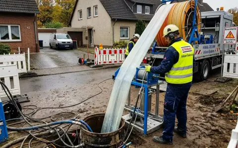 Arbeiter führen Sanierungsarbeiten an Abwasserleitungen durch, um die Einhaltung von Vorschriften zu gewährleisten.