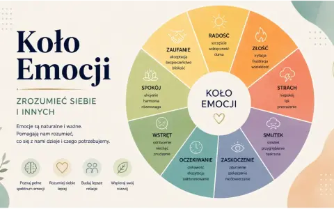 Koło emocji: radość, zaufanie, spokój, wstręt, oczekiwanie, zaskoczenie, smutek, strach, złość. Poznaj pełne spektrum emocji.