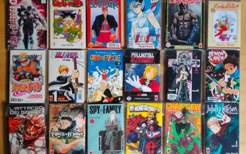 Una collezione di manga da leggere: Ken il Guerriero, Dragon Ball, Slam Dunk, Saint Seiya, Berserk, Lady Oscar, Naruto, Bleach, One Piece, Fullmetal Alchemist, Death Note, Demon Slayer, L'Attacco dei Giganti, Black Clover, Spy x Family, My Hero Academi...