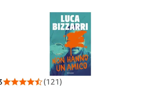 Copertina del libro "Non hanno un amico" di Luca Bizzarri, con un volto coperto da vernice arancione.