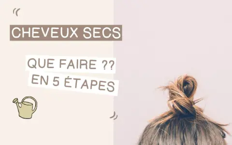 Cheveux secs : que faire ? Une illustration de petit arrosoir et un chignon sur fond pastel.
