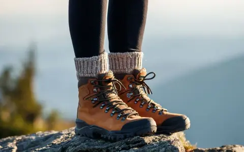 Brązowe buty trekkingowe na skale. Idealne na górskie wędrówki, sprawdź nasz ranking butów trekkingowych.