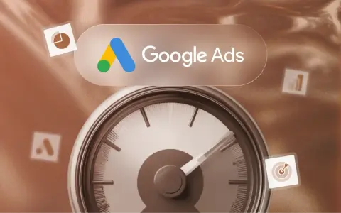 Compteur de performance pour le score de qualité Google Ads, avec icônes de graphiques et de cible.