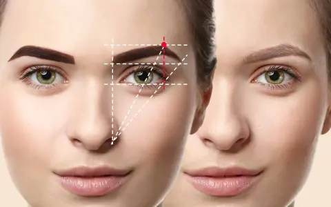 Test de quelle forme de sourcil, avec des lignes guidant la mesure parfaite pour un regard sublimé.