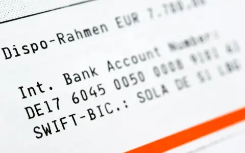 SWIFT-BIC SOLA DE SI LOG wskazuje, co to za bank. Widoczny jest też numer konta i limit kredytowy.
