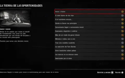 Pantalla de misión "Amor y honor" de la guía Red Dead Redemption 2. Un hombre con sombrero está sentado en un escritorio.