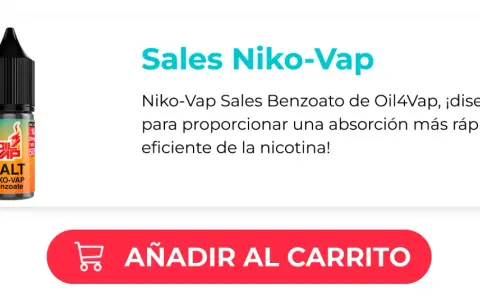 Botella de Niko-Vap Salt Benzoate, con la fórmula de la nicotina optimizada para rápida absorción.