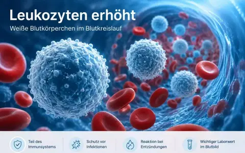 Weiße Blutkörperchen (Leukozyten) im Blutkreislauf, die auf eine erhöhte Anzahl hindeuten. Sie sind Teil des Immunsystems und wichtig für die Reaktion bei Entzündungen.