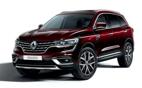 Elegancki, bordowy Renault Koleos 2.0 dCi z chromowanymi detalami i felgami 19 cali, gotowy na każdą podróż.