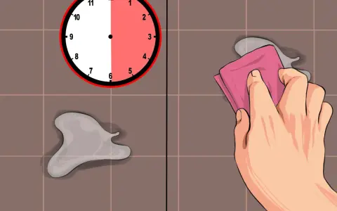 A clock shows half past 6, indicating how long does E6000 take to dry. A hand wipes away a spill.