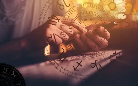 Dłoń pisze na klawiaturze pod kołem zodiaku. Czyżby sprawdzał, jaki to rok chiński 1977?