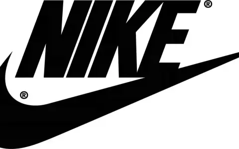 Czarny znak Nike z charakterystycznym "swooshem" i literami.
