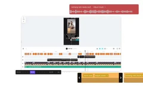 Edytor wideo pokazuje, jak zrobic rolke ze zdjec, dodając muzykę i dopasowując jej głośność.