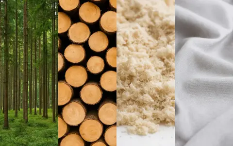 Från skog till tyg: en resa som visar hur tencel material skapas från träd.