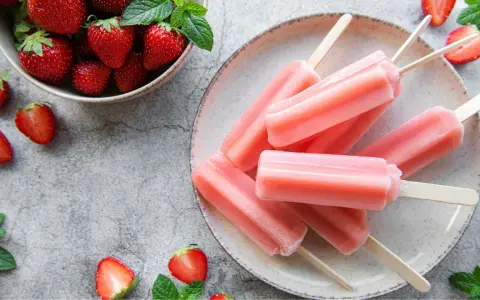 Erfrischendes Erdbeereis selber machen: Leckere Eis am Stiel mit frischen Erdbeeren und Minze.