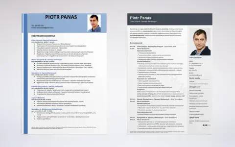 CV Piotra Panasa, lidera zespołu operacji bankowych, z podaniem o pracę.
