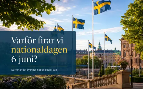 Svenska flaggor vajar stolt i vinden framför vackra byggnader. Det är Sveriges nationaldag, en dag att fira!