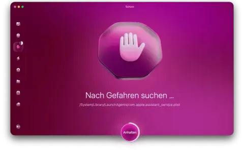 Warnung: Mac-Virus gefunden! Suche nach Gefahren ... Stoppen Sie die Bedrohung jetzt.