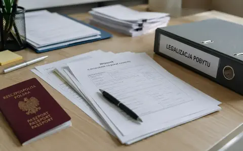 Dokumenty do legalizacji pobytu: polski paszport, wniosek o zezwolenie na pobyt czasowy, długopis i segregator.