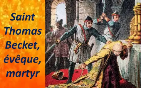 Assassinat de Thomas Becket, archevêque de Canterbury, par des chevaliers. La scène dépeint le martyre de Thomas Becket.