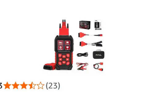 Strumento diagnostico moto per test regolatore di tensione, con cavi e accessori inclusi.