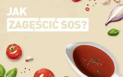 Jak zagęścić sos? Na tle składników: pomidory, bazylia, czosnek, cebula, papryczka chili i pieprz.
