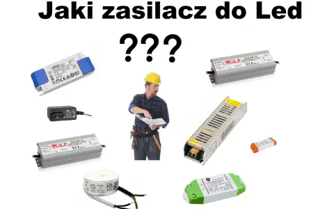 Jaki transformator do LED? Elektryk z żółtym kaskiem analizuje różne zasilacze, szukając najlepszego rozwiązania.