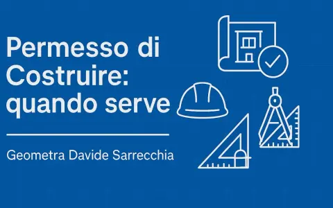 Permesso di costruire: quando serve. Icone di progetto approvato, casco, squadra e compasso. Geometra Davide Sarrecchia.