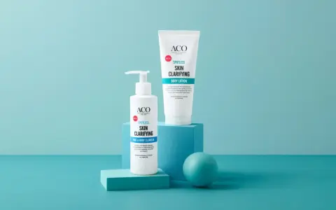 ACO Spotless Skin Clarifying Face & Body Cleanser och Body Lotion. Hjälper mot finnar på kroppen för en klarare hud.