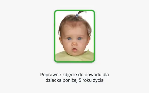 Urocze zdjęcie niemowlaka do dowodu, z niebieskimi oczami i kucykiem. Idealne dla malucha poniżej 5 roku życia.