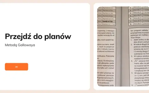 Przejdź do planów Metodą Gallowaya. Plan zawiera rozkład treningów, np. wolne biegi/marsze na różne dystanse.