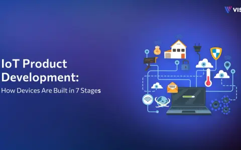 Illustration of IoT product development, showcasing smart home devices, security, and data flow, perfect for exploring new IoT startup ideas.