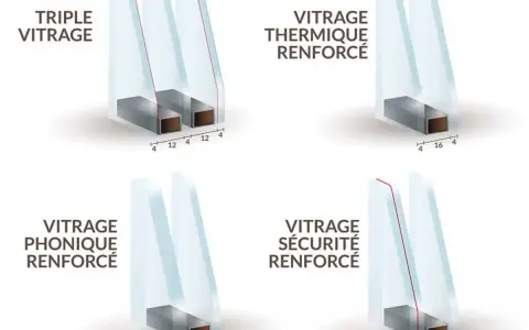 Comparaison de vitrages : triple, thermique, phonique et sécurité. L'épaisseur double vitrage varie selon le type.
