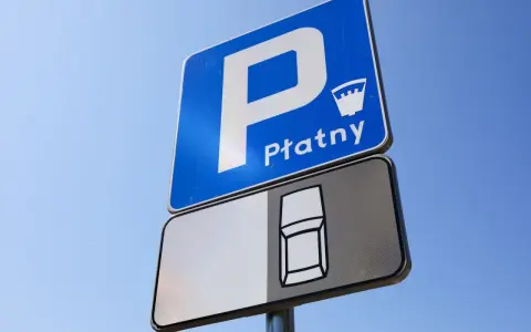 Znak D18 informuje o płatnym parkingu. Widoczny symbol samochodu sugeruje miejsce postojowe.