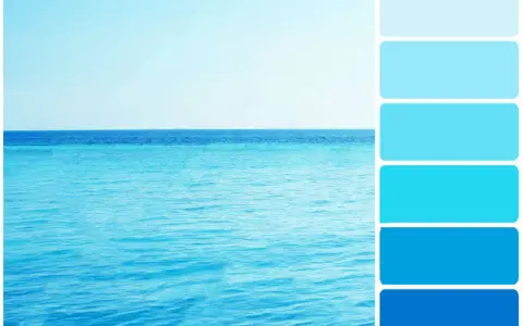 Palette de couleurs marines, explorant chaque nuance de bleu, de l'azur clair à l'indigo profond.
