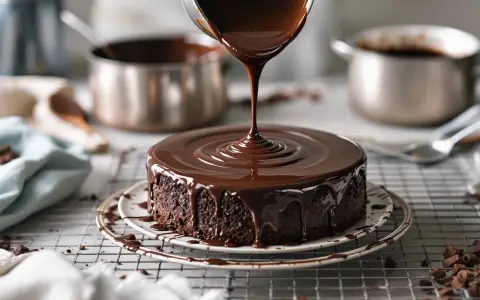 Un gâteau au chocolat moelleux reçoit le meilleur glaçage au chocolat, coulant sur les côtés.