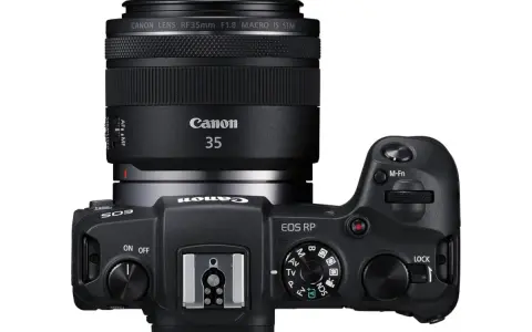 Czarny aparat Canon EOS RP z obiektywem 35mm F1.8. Idealny do testów i kreatywnych ujęć.