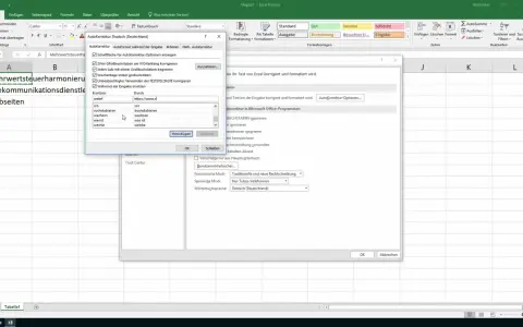 Excel Autokorrektur: Hier werden falsch geschriebene Wörter wie "webrf" automatisch zu "web.de" korrigiert.